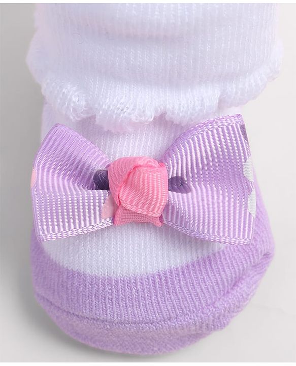 Cute Walk by Babyhug Fabric Ankle Length Socks Shoes with    Bow Applique- Pink & White