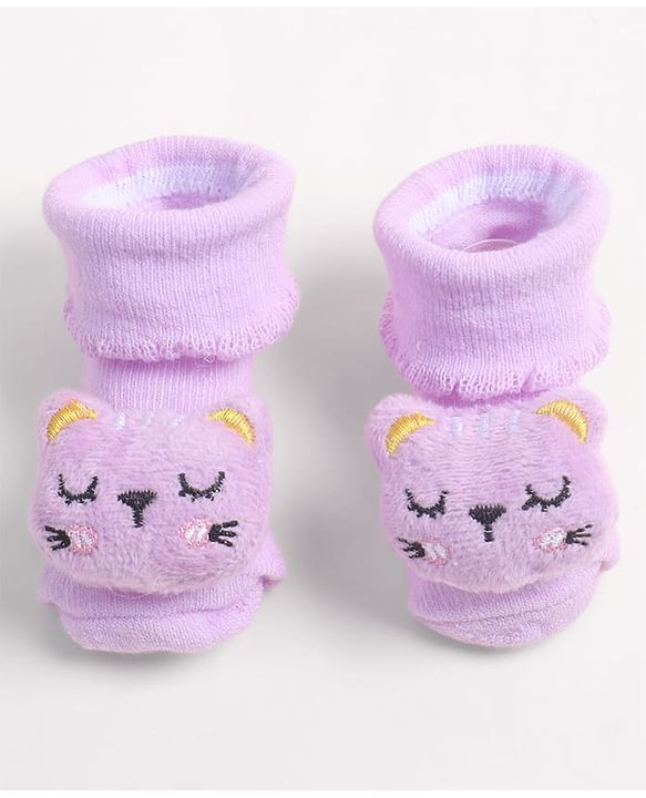 Cute Walk by Babyhug Fabric Ankle Length Socks Shoes with  Kitten Applique- Lilac