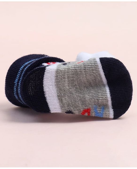 Cute Walk by Babyhug Fabric Ankle Length Socks Shoes with Alphabet Design & Panda Applique- Grey & Black