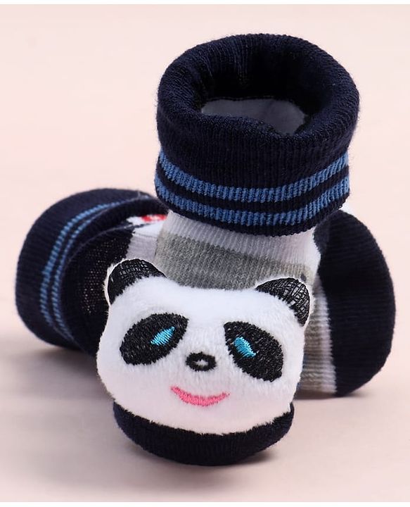 Cute Walk by Babyhug Fabric Ankle Length Socks Shoes with Alphabet Design & Panda Applique- Grey & Black
