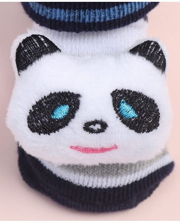 Cute Walk by Babyhug Fabric Ankle Length Socks Shoes with Alphabet Design & Panda Applique- Grey & Black