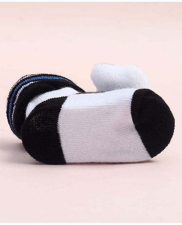 Cute Walk by Babyhug Fabric Ankle Length Socks Shoes with Striped Design & Panda Applique- White & Black