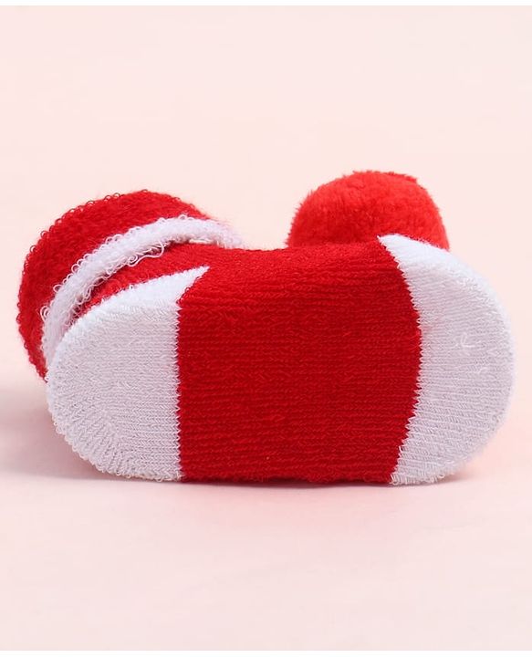 Cute Walk by Babyhug Fabric Ankle Length Socks Shoes with  Duck Applique- Red & White