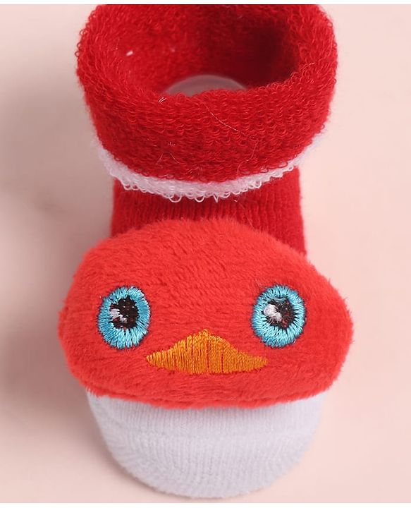 Cute Walk by Babyhug Fabric Ankle Length Socks Shoes with  Duck Applique- Red & White