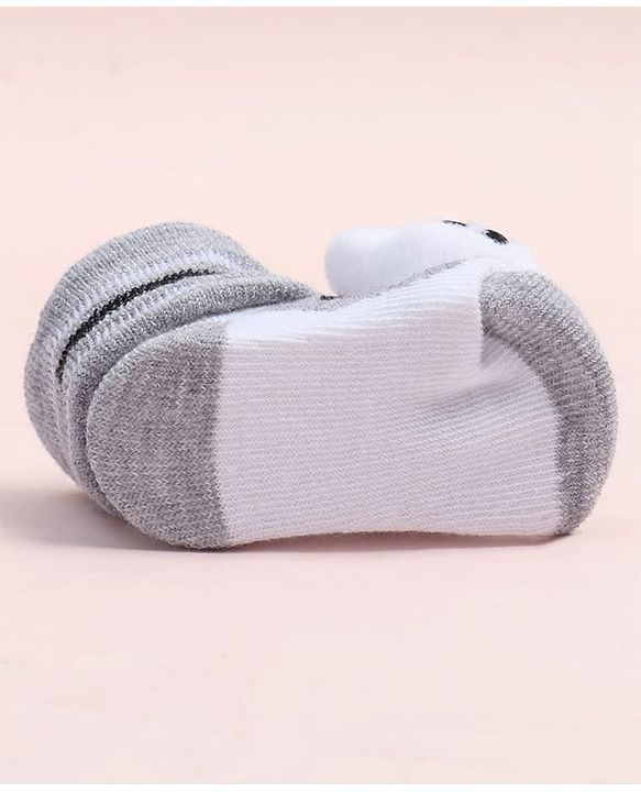 Cute Walk by Babyhug Fabric Ankle Length Socks Shoes with Kitten Design & Applique- Grey