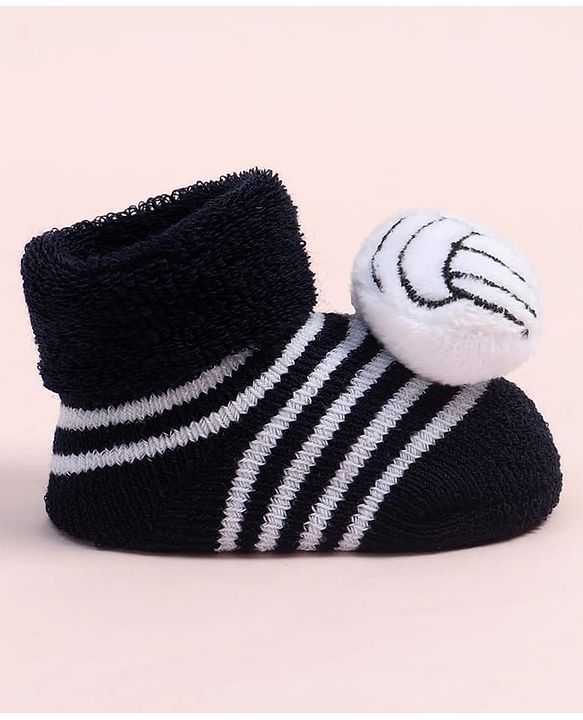 Cute Walk by Babyhug Fabric Ankle Length Socks Shoes with Striped Design & Ball Applique- Black