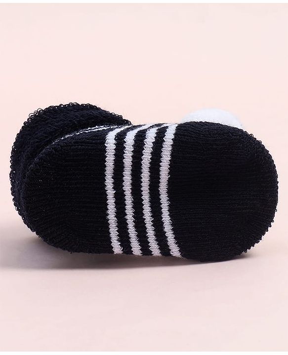 Cute Walk by Babyhug Fabric Ankle Length Socks Shoes with Striped Design & Ball Applique- Black
