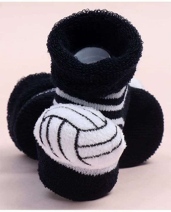 Cute Walk by Babyhug Fabric Ankle Length Socks Shoes with Striped Design & Ball Applique- Black