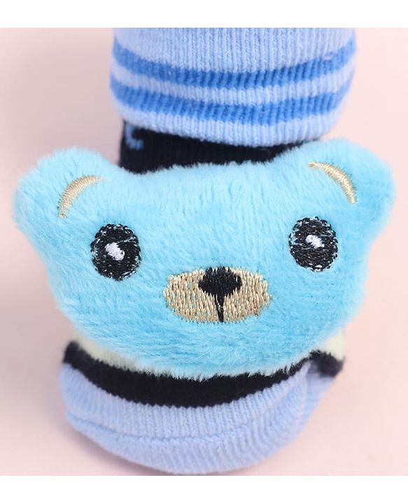 Cute Walk by Babyhug Fabric Ankle Length Socks Shoes with Alphabet Design & Bear Applique- Blue & Black