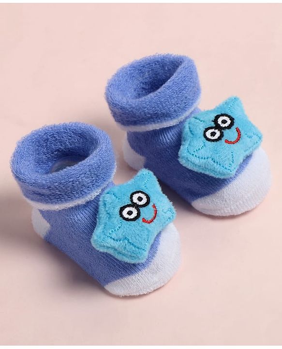 Cute Walk by Babyhug Fabric Ankle Length Socks Shoes with  Star Applique- Blue