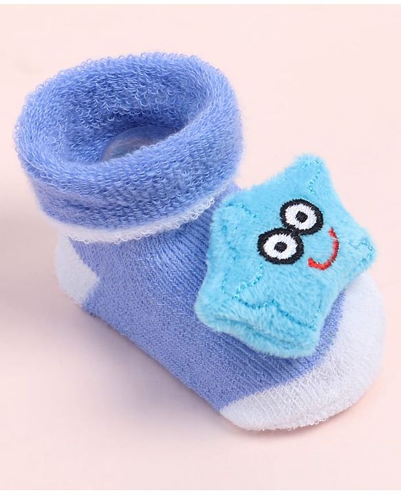 Cute Walk by Babyhug Fabric Ankle Length Socks Shoes with  Star Applique- Blue