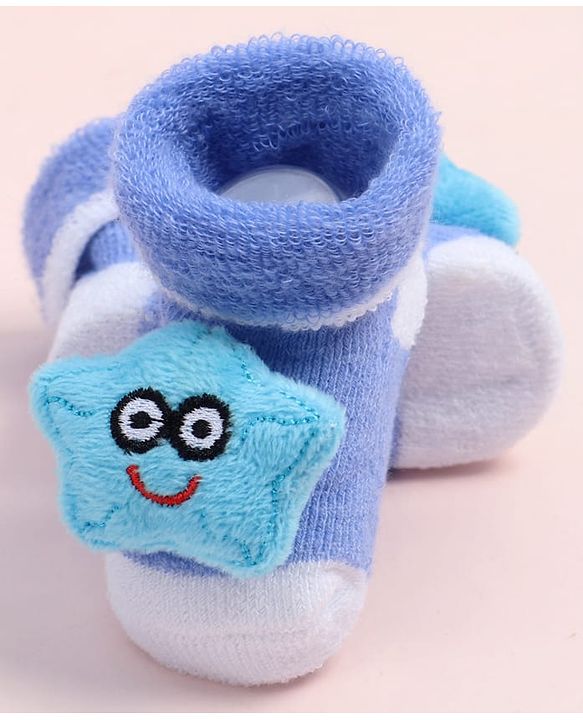Cute Walk by Babyhug Fabric Ankle Length Socks Shoes with  Star Applique- Blue
