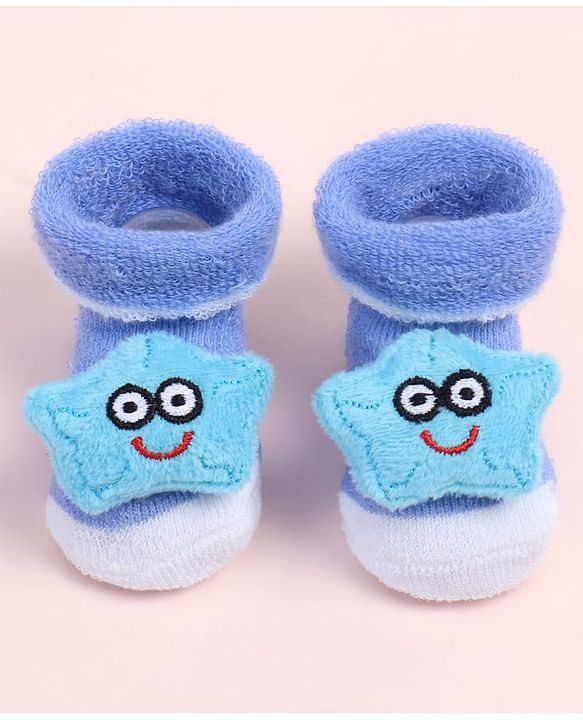 Cute Walk by Babyhug Fabric Ankle Length Socks Shoes with  Star Applique- Blue