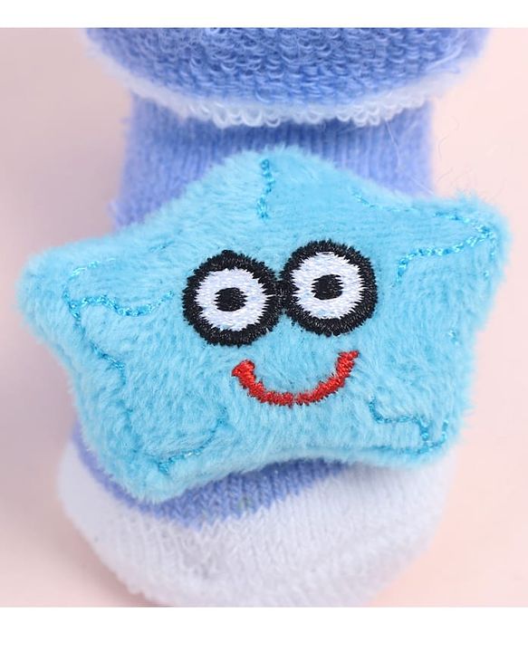 Cute Walk by Babyhug Fabric Ankle Length Socks Shoes with  Star Applique- Blue