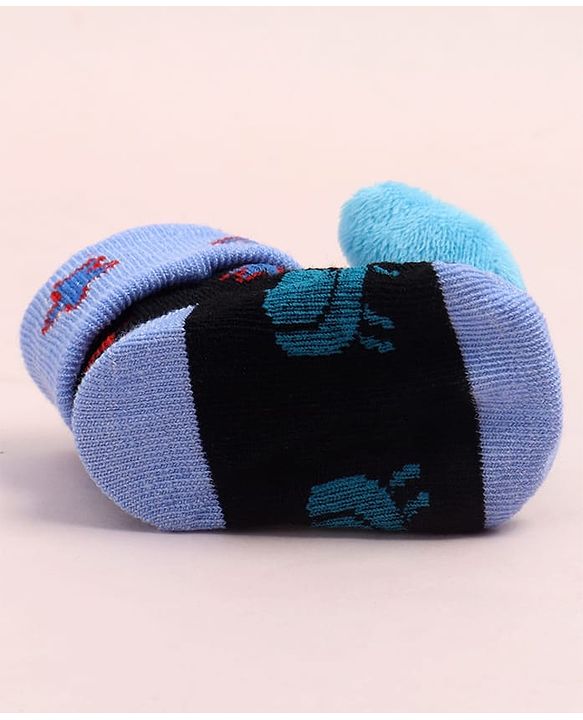 Cute Walk by Babyhug Fabric Ankle Length Socks Shoes with Animal Design &  Applique- Blue & Black