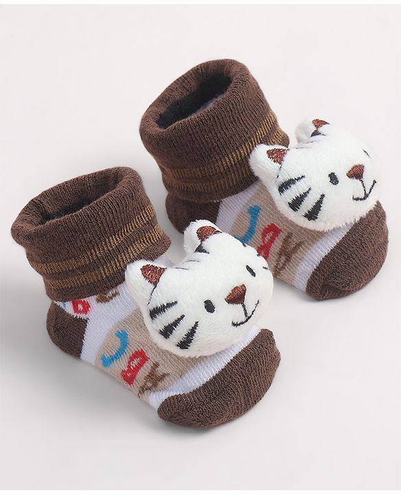 Cute Walk by Babyhug Socks Shoes With Cat Applique - Multicolor