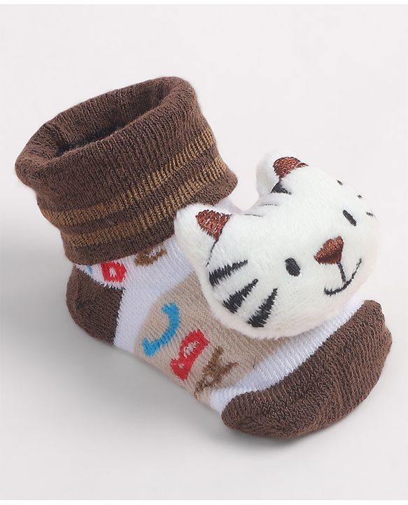 Cute Walk by Babyhug Socks Shoes With Cat Applique - Multicolor