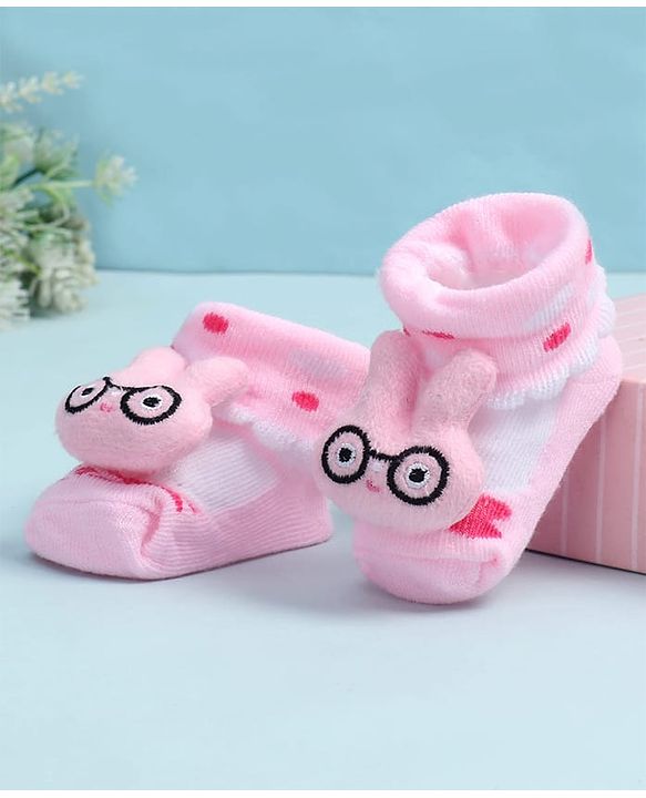 Cute Walk by Babyhug Fabric Ankle Length Socks Shoes with Design & Applique- Pink