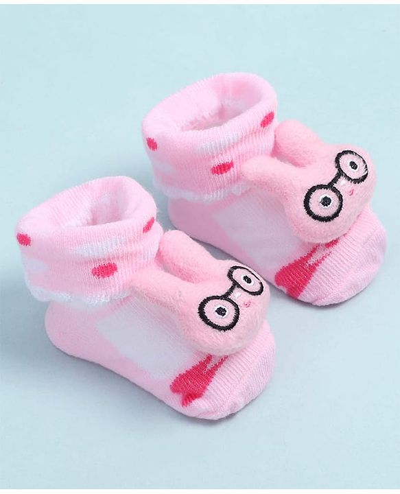 Cute Walk by Babyhug Fabric Ankle Length Socks Shoes with Design & Applique- Pink