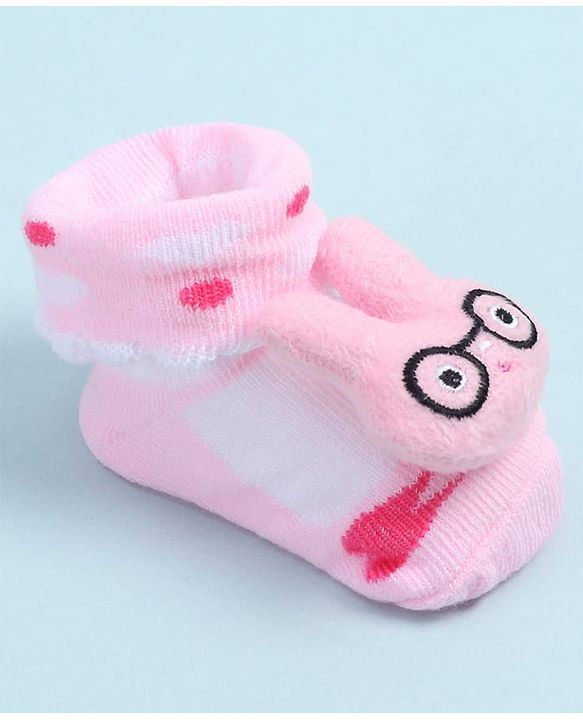 Cute Walk by Babyhug Fabric Ankle Length Socks Shoes with Design & Applique- Pink