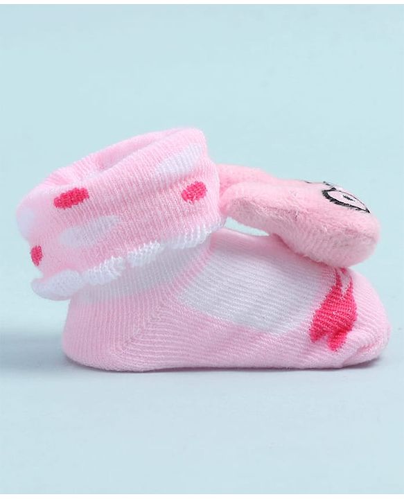 Cute Walk by Babyhug Fabric Ankle Length Socks Shoes with Design & Applique- Pink
