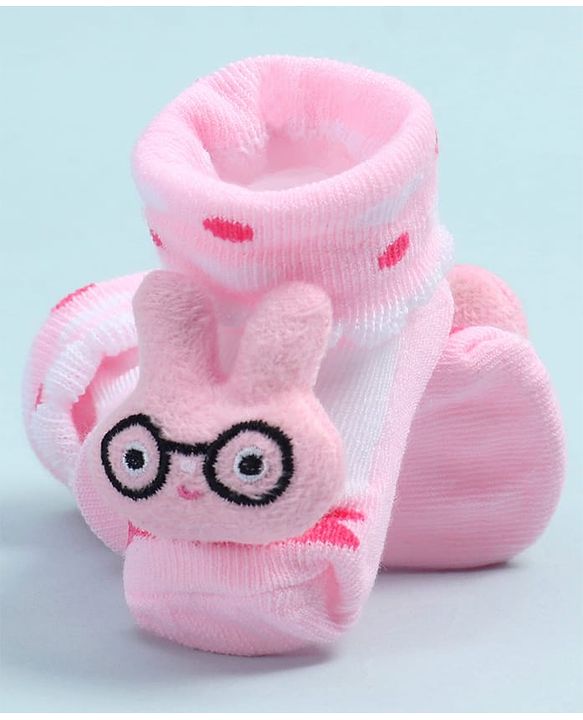 Cute Walk by Babyhug Fabric Ankle Length Socks Shoes with Design & Applique- Pink