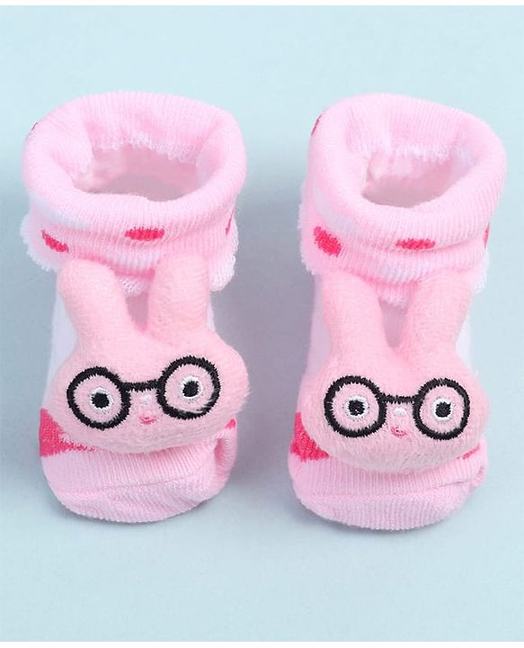 Cute Walk by Babyhug Fabric Ankle Length Socks Shoes with Design & Applique- Pink