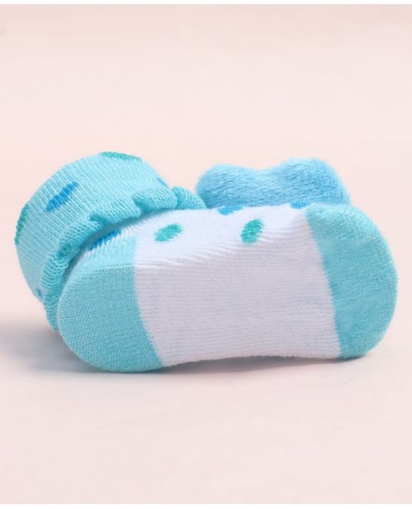 Cute Walk by Babyhug Fabric Ankle Length Socks Shoes with Polka Dots Design & Bear Applique- Light Blue