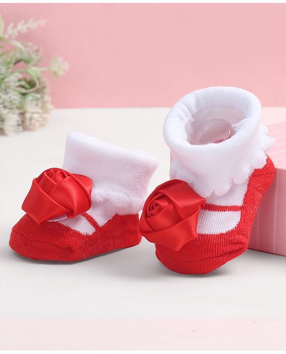 Cute Walk by Babyhug Socks Shoes With Floral Applique - Multicolor