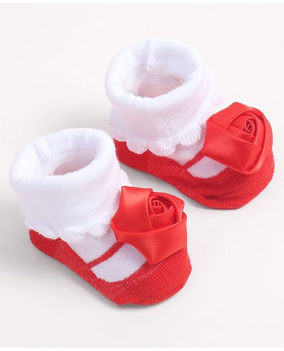 Cute Walk by Babyhug Socks Shoes With Floral Applique - Multicolor