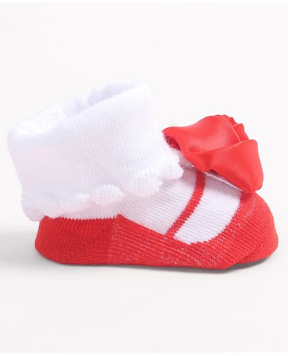 Cute Walk by Babyhug Socks Shoes With Floral Applique - Multicolor