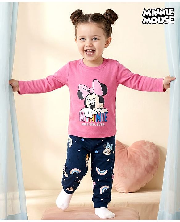 Babyhug Disney Single Jersey Knit Full Sleeves T-Shirt & Pyjama Night Suit With Minnie Mouse Graphics - Multicolor