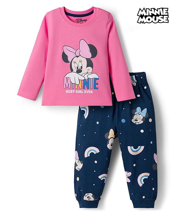 Babyhug Disney Single Jersey Knit Full Sleeves T-Shirt & Pyjama Night Suit With Minnie Mouse Graphics - Multicolor