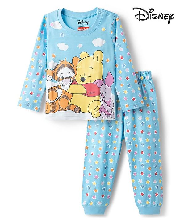 Babyhug Disney Single Jersey Knit Full Sleeves T-Shirt & Pyjama Night-Suit With Winnie The Pooh Print - Blue