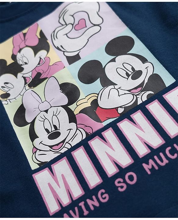 Babyhug Disney Single Jersey Knit Full Sleeves T-Shirt & Pyjama Night Suit With Minnie Mouse Graphics - Navy Blue