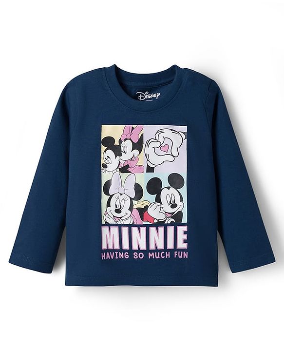 Babyhug Disney Single Jersey Knit Full Sleeves T-Shirt & Pyjama Night Suit With Minnie Mouse Graphics - Navy Blue
