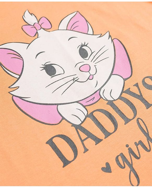 Babyhug Disney Half Sleeves T-Shirt & Shorts Night-Suit With Marie Graphics - Orange
