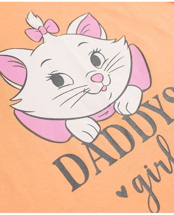 Babyhug Disney Half Sleeves T-Shirt & Shorts Night-Suit With Marie Graphics - Orange