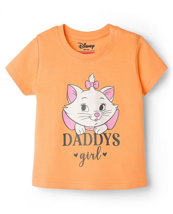 Babyhug Disney Half Sleeves T-Shirt & Shorts Night-Suit With Marie Graphics - Orange