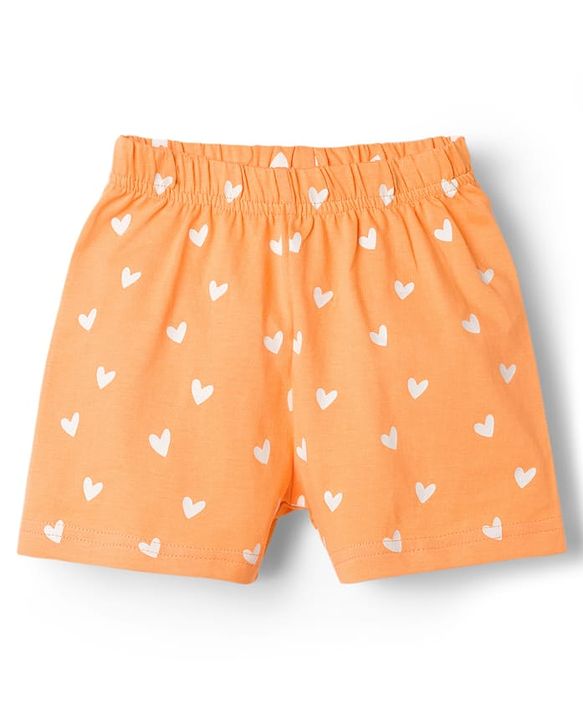 Babyhug Disney Half Sleeves T-Shirt & Shorts Night-Suit With Marie Graphics - Orange
