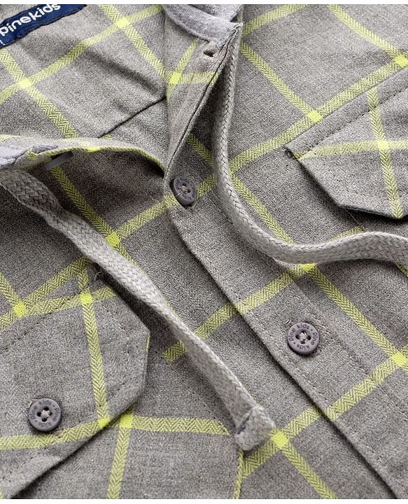 Pine Kids Cotton Woven Full Sleeves Hooded Checks Shirt - Black