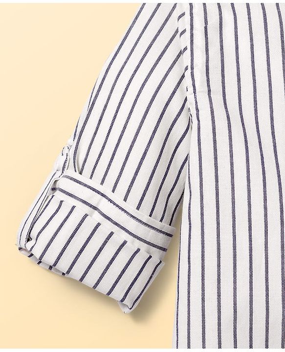 Pine Kids Cotton Woven Full Sleeves Striped Hooded Shirt - White