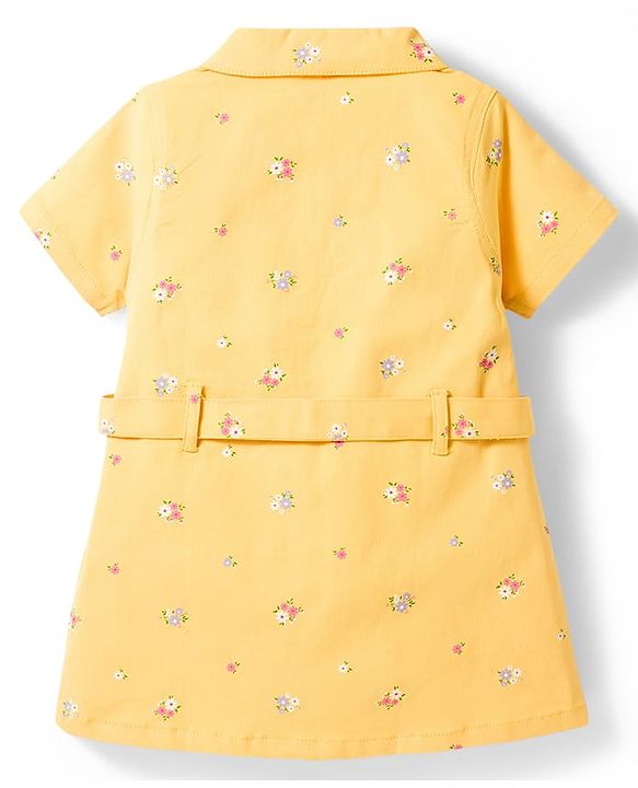 Babyhug Cotton Woven One Piece Dresses/Frocks with Short Sleeves, Collar Neck and All Over Floral Print Yellow 6-9 Months