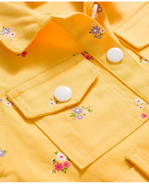 Babyhug Cotton Woven One Piece Dresses/Frocks with Short Sleeves, Collar Neck and All Over Floral Print Yellow 6-9 Months