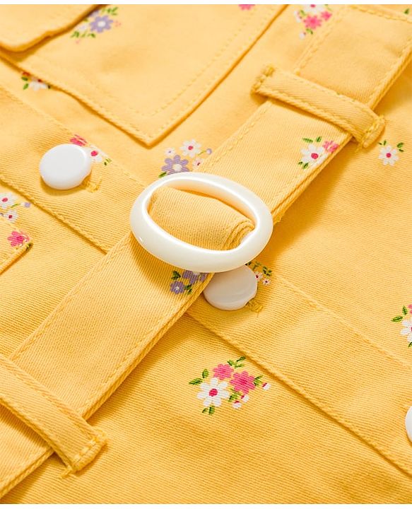 Babyhug Cotton Woven One Piece Dresses/Frocks with Short Sleeves, Collar Neck and All Over Floral Print Yellow 6-9 Months