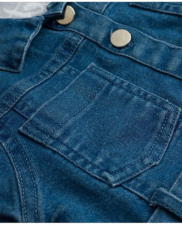 Babyhug Twill Woven One Piece Dress with Collar Neck and Short Sleeves Blue 6-9 Months