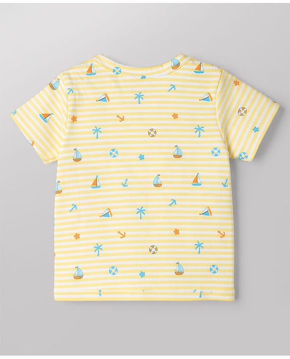 Babyhug 100% Cotton Knit Half Sleeves Nautical Theme Printed Jhablas Pack Of 3 - Multicolor