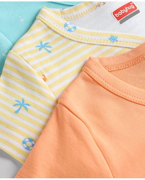 Babyhug 100% Cotton Knit Half Sleeves Nautical Theme Printed Jhablas Pack Of 3 - Multicolor