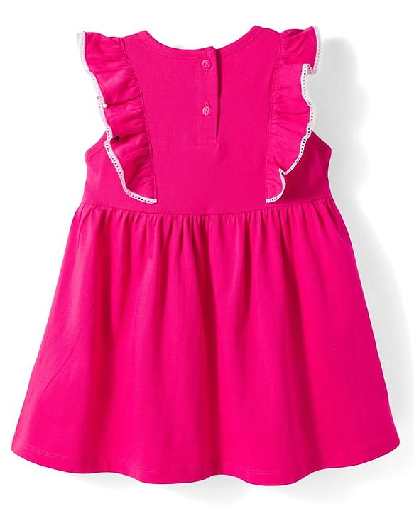 Babyhug Single Jersey Knit Frill Sleeves Frock with Floral Print - Pink