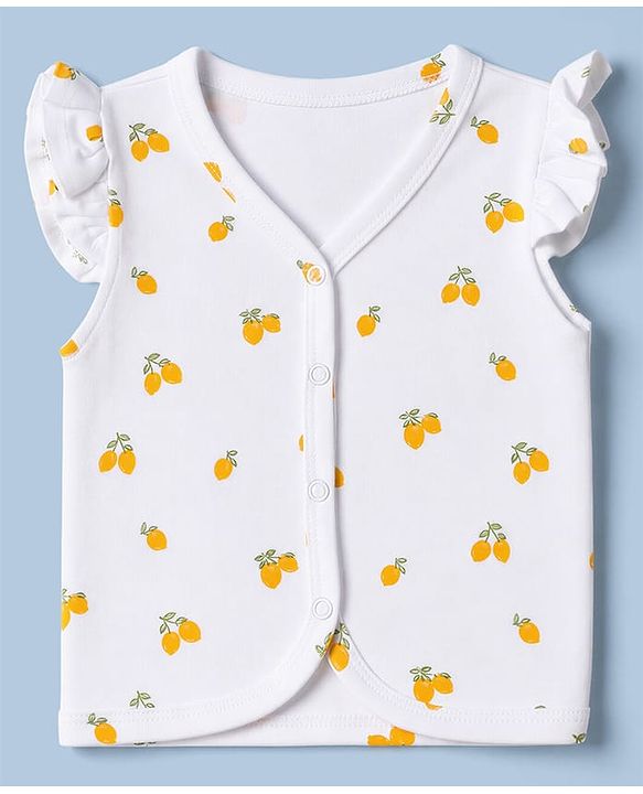 Babyhug 100% Cotton Interlock Knit Half Sleeves Front Open Jhablas With Floral & Fruit Print Pack of 3 - White & Peach